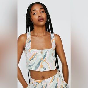 Nasty Gal Marble Print Button Crop Top (Never Worn)